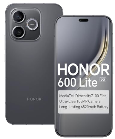 HONOR 600 Lite 5G Smartphone, 8+256GB, MediaTek Dimensity 7100 Elite, 6.6 1.5K AMOLED 120Hz Display, 6520mAh Battery, 108MP Main Camera + 5MP Wide, IP66 Water & Dust Resistance