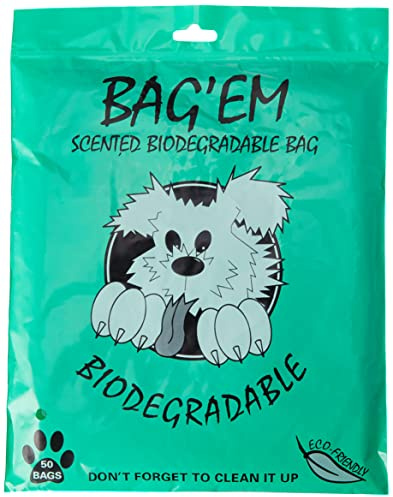 Bag Em Bio Poo Bags , 50 count (Pack of 1) | Citrus Scented, Tie Handle, General and Pet Waste, Eco Friendly