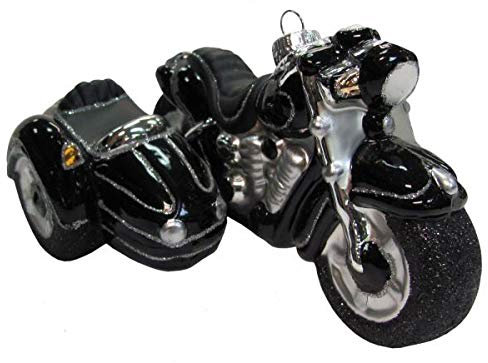 Krebs Glas Lauscha - Christbaumschmuck/Weihnachtsbaumanhänger aus Glas - Motiv: Motorrad mit Beiwagen - Farbe: Silber/Schwarz - Größe: 15 cm