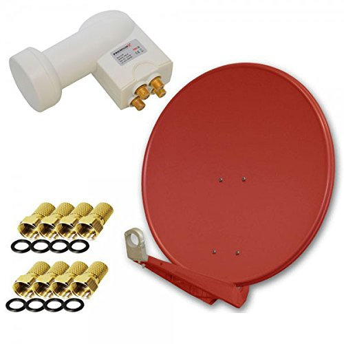 PremiumX DELUXE80 Aluminium Ziegelrot 80cm Antenne Digital SAT Schüssel Spiegel HDTV HD+ 3D 4K + PremiumX LNB Quad 0,1dB Weiß Quattro Switch + 8X F-Stecker