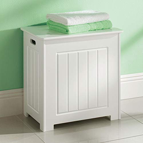 White Wooden Bathroom Laundry Cabinet Storage Cupboard Chest Bin Wooden Basket Unit