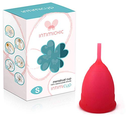 Intimichic Menstruationstasse, wiederverwendbar, 100% aus medizinischem Silikon, Rosa, Größe S, waschbar, mit Hygienebeutel