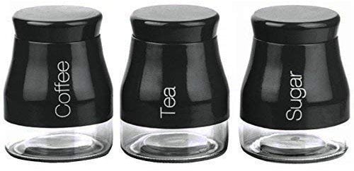 Gr8 Home SET OF 3 KITCHEN STORAGE CANISTERS TEA COFFEE SUGAR JARS POTS CONTAINERS CADDY SET (BLACK)