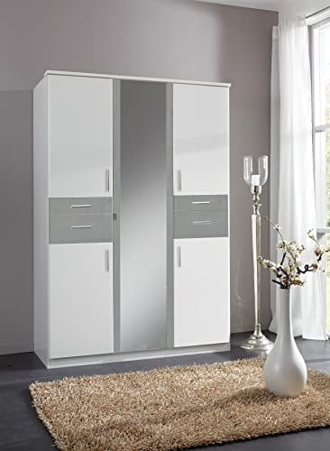 Wimex Kleiderschrank/ Drehtürenschrank Koblenz, 4 Schubladen, (B/H/T) 8 x 202 x 57 cm, Weiß/ Absetzung Lichtgrau