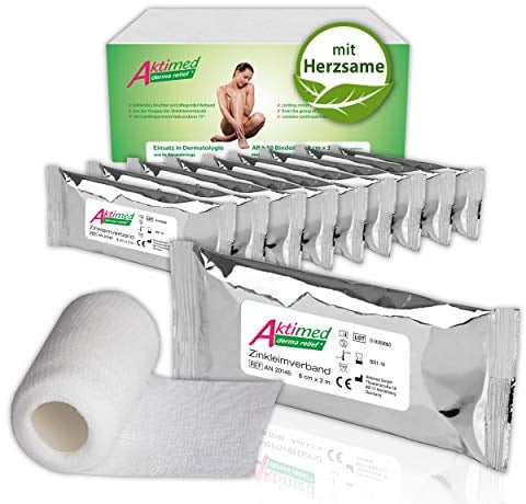 AKTIMED Derma Relief+ Zinkverband (10er-Pack)– Zinkleimverband kühlend – feuchter, pflegender Verband mit pflanzlichem Extrakt Herzsame D6* – patentbasierter Kühlverband Dermatest „sehr gut