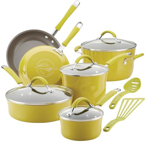 Rachael Ray Cucina 16806 Batterie de cuisine antiadhésive en aluminium, vert citronnelle