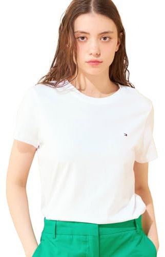 Tommy Hilfiger Donna T-Shirt Maniche Corte Heritage Scollo Rotondo, Bianco (Classic White), XS