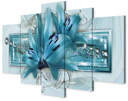murando - Leinwand Bilder Blumen Lilien 200x100 cm Vlies Leinwandbild 5 tlg Kunstdruck modern Leinwandbilder Wandbilder Groß XXL Wohnzimmer Wanddekoration Design Wandbild Wand Bild - blau b-C-0375-b-n