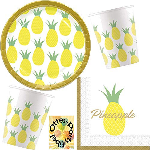 Ananas-Sommer-Party-Set Pineapples-Summer-Party-Set 36tlg. für 8 Gäste Teller Papp-Becher Servietten