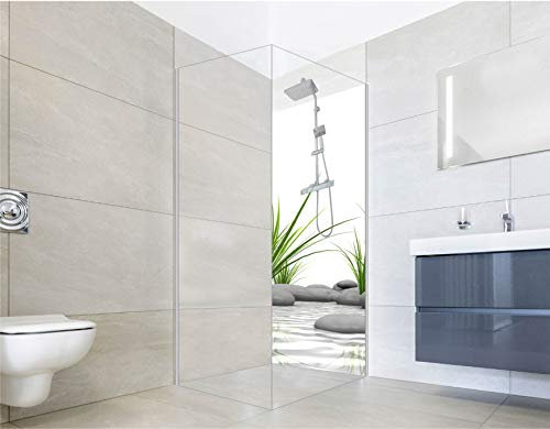 NORILIVING Duschrückwand Fliesenersatz Dusche 80x200 cm Motiv Zen Steine Gras | Duschwand ohne Bohren 1 teilig | Wandverkleidung Bad Aluverbundplatte 3 mm