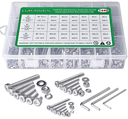 1440 Stück M2 M3 M4 Schrauben Set, Sechskantschrauben Edelstahl 304 Schrauben mit Muttern Sechskopf-Knopf Schrauben und Unterlegscheiben Sortiment Kit Mit 3 Schlüssel Für Automobilmöbel und Industrie