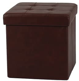 La Maison Foldaway Ottoman Storage Blanket Toy Box Stool Faux Leather Chocolate Brown 38x38cm
