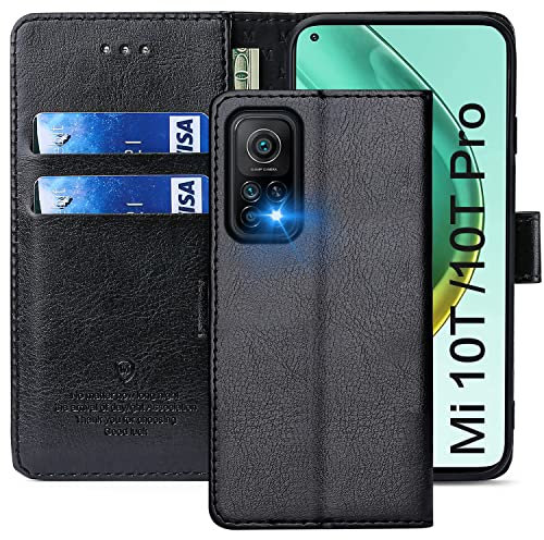 FMPCUON Hülle für Xiaomi 10T / 10T Pro 5G Handyhülle [Standfunktion] [Kartenfach] [Magnetverschluss] Tasche Flip Case Schutzhülle lederhülle klapphülle für Xiaomi 10T / 10T Pro 5G Schwarz