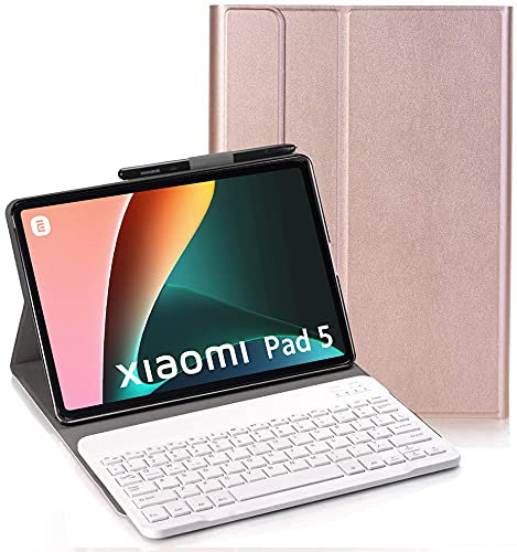 YHFZR Tastiera Custodia per Xiaomi Mi Pad 5/5 PRO, QWERTY Ultra Sottile PU Custodia con Supporto con Cover Tastiera Rimovibile Wireless Keyboard per Xiaomi Mi Pad 5/5 PRO 11 Pollice, Rosa Oro