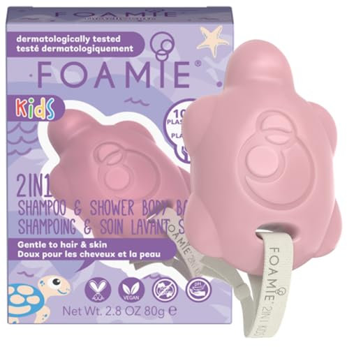 Foamie Kinder-Shampoo und feste Seife 2in1 Schildkrötenform mit milder Aloe Vera und Mandelöl für die Haut I 100% vegan und plastikfrei 80g