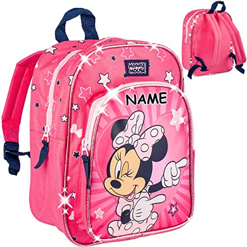 alles-meine.de GmbH Kinder Rucksack - Minnie Mouse inkl. Name - Tasche - wasserfest & beschichtet - Kinderrucksack - 2 Fächer - groß Kind - Jungen Mädchen - Kindergartentasch..