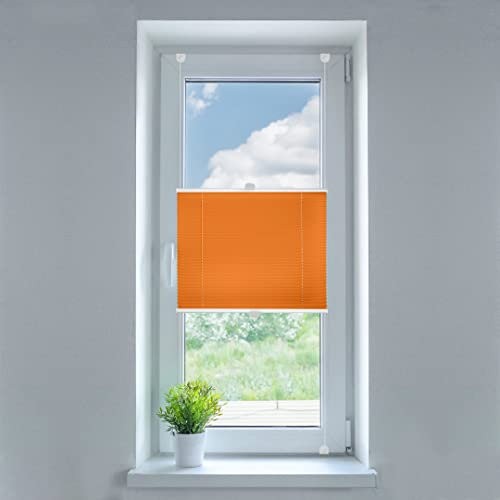 SN Deco - Plissee Klemmfix, ohne Bohren TG-05 orange | Lichtdurchlässig | Crushed Look | Sonnenschutz (90 x 130 cm)