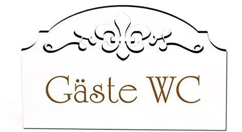DEKO-LANDO Gäste WC Türschild Schild Holz selbstklebend Ornamente Toilettentür Deko 15,5 x 9,5 0,5 cm | Dekolando, Weiß