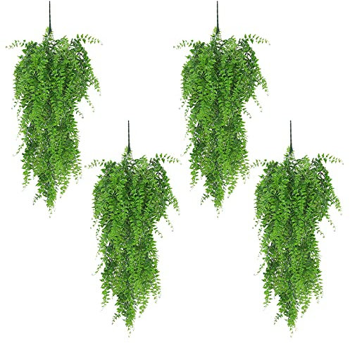 Plante Artificielle Fougère de Boston Plantes,4 Pièces 85cm Suspendue Grimpante Vigne Plastique,Fausse Mur Végétal Tombante,pour Salon,Balcon,Jardin,Fête,Mariage,Intérieure et Extérieure de Décoration