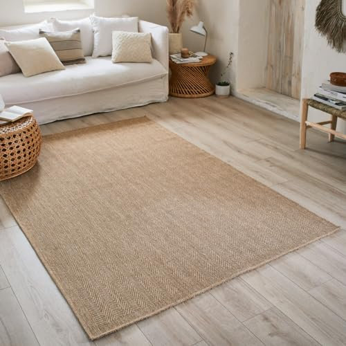 Nazar Tapis Nature, Tapis Naturel Boheme, Tapis Aspect Jute, Tapis Salon, Chambre, Couloirs, Tapis ExtRieur, Couleur Naturelle (80x80 cm Round, 8753 Beige)