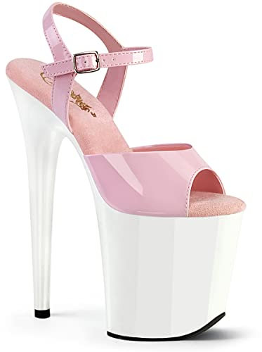 Pleaser Damen FLAMINGO-809 Plateau High Heels Sandalette Lack Baby Pink/Weiß 35 EU
