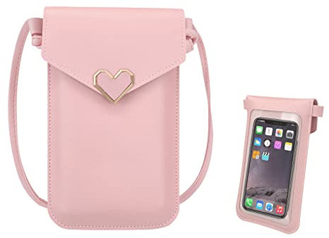 FuninCrea Borsa a Tracolla per Cellulare Donna, Piccola con Finestra Touch Screen, Mini con Scatto in Metallo, in PU Pelle (Rosa)