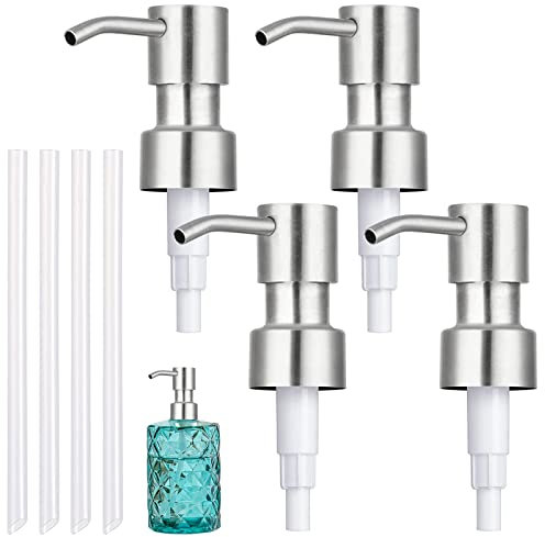 JNZLT - Dispenser per sapone a testa di pompa, 4 pezzi, con tubo in plastica, in acciaio inox, per sapone, shampoo e gel shower