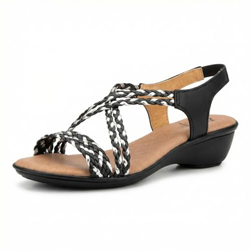Sandales Femme en Cuir Made in Spain, Sandales Compensées Confort à Brides Tressées, Semelle Antidérapante, Nu-Pieds Élégants et Légers pour Ville, Vacances et Été