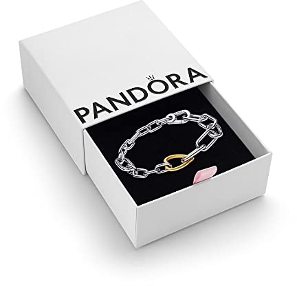 PANDORA ME Heart Link Bracelet, Two-Tone Gold | Two-Tone Sterling Silver & 14k Gold-Plated Links, Openable Connectors, Carabiner Clasp, for Pandora ME Medallions