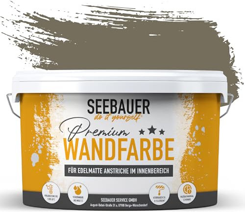 SEEBAUER diy Wandfarbe Braun 5L für Innen (No. 660 Khaki Fruit) Edelmatte dunkelbraune Innenfarbe - Brauntöne sehr hohe Deckkraft - Matt, Abwaschbar und Tropffrei