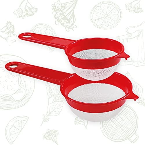 2 coladores de cocina de 8 y 10 cm de diámetro, malla fina de nailon. 100% fabricado en Italia