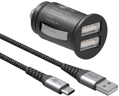 Goobay 64802 2-Port Zigarettenanzünder USB Ladegerät 2,4 A - Dual USB Zigarettenanzünder Adapter - Dual KFZ Ladegerät - geeignet für PKW & LKW (12V / 24V) inkl. 1 M USB C Kabel