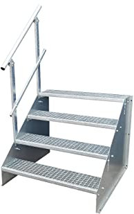 SRM-Design Stahl Stahltreppe Standtreppe Freistehend Breite 90cm Höhe 84cm Verzinkt Einseitiges Geländer