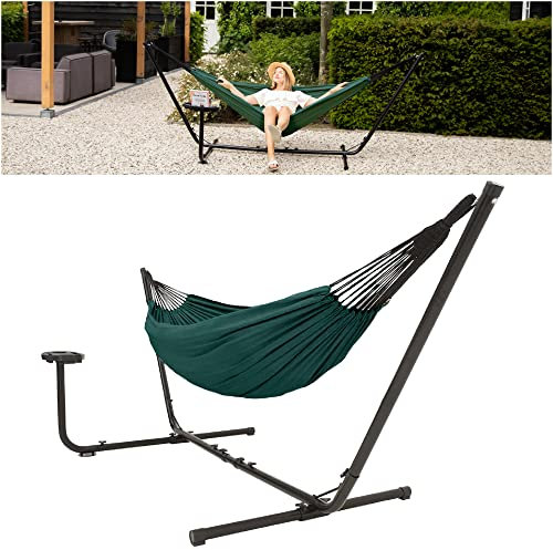 VITA5 Hängematte mit Gestell Outdoor - Hängematte 2 Personen - Doppelhängematte mit Getränkehalter- Tragbare Hängematte 200kg Belastbarkeit (Grün)