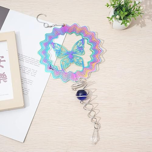 YNDE Wind Spinner cinétique avec Pendentif en Cristal, Décoration pour extérieur Jardin et Maison, en Acier Inoxydable et revêtement Durable et Beau, 15 cm de diamètre