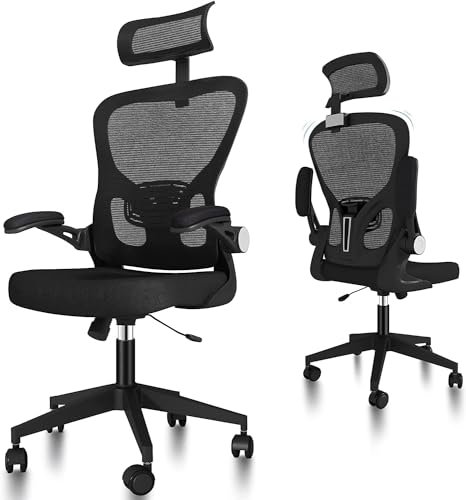 Ej.Victor Bürostuhl Ergonomisch Schreibtischstuhl mit Verstellbarer Lendenstütze und Kopfstütze Office Chair Gepolstertem Sitzkissen, Bürostuhl aus Mesh mit leisen Rollen, Bürostühle bis 150 kg