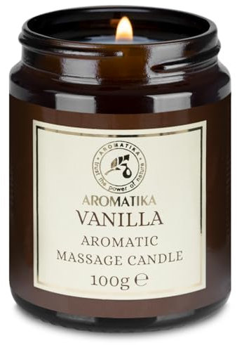 Massagekerze Vanille 100 g - Sojawachs Kerze - Massage Kerze mit Vanille Duft - Duftkerze mit Kokosöl & Mandelöl - Vanille-Oleoresin - Aroma Kerze - Entspannung - Körperpflege - Aromatherapie