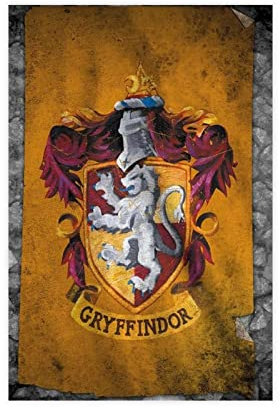 Poster su tela con bandiera di Grifondoro di Harry Potter, decorazione per camera da letto, sport, ufficio, camera da letto, regalo, senza cornice, 40 x 60 cm