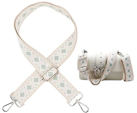 Shoulder Strap for Bags, Width 3.8 cm, Boho Bag Strap, Adjustable 78-141 cm, Shoulder Strap with Carabiner for Shoulder Bags, Crossbody Bags, Handbags (Green)