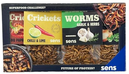 SENS Edible Insect Mix, Party Snack, Roasted Crickets and Mealworms, Crispy Snack Rich in Proteins, Gift Idea for Foodies (Crickets & Worms Mixed Set)
