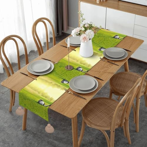 Tischläufer mit Golf-Gras-Muster, Leinenimitat, 35,6 x 152,4 cm, Tischläufer mit Hand-Tassels für Party, Kommode, Dekor und Esszimmer
