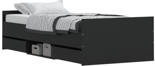 vidaXL Bettgestell, Bettrahmen mit Kopfteil Fußteil, Bett Gästebett mit viel Stauraum, Einzelbett Schlafzimmerbett, Schwarz 100x200cm
