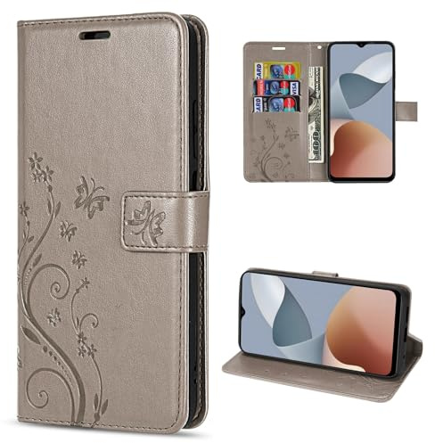 betterfon Hülle Kompatibel mit ZTE Blade A73 4G / V50s | Premium PU Leder Handyhülle Wallet Case für Blade A73 4G / V50s | Schutzhülle Blumen Klapphülle Handyhülle | Grau