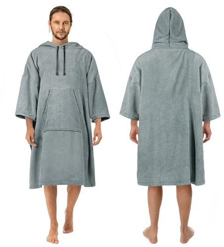 Zingtto Surf Poncho Wickelmantel, 3/4-Ärmel, extra groß, dick, Kapuzenpullover, Handtuch für Männer und Frauen, Strand, Schwimmen, 109,2 x 88,9 cm, Grau
