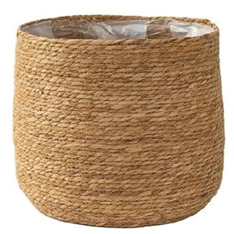 LIGUSTRUM Pot de fleurs en jonc de mer, tressé, panier à plantes décoratif, avec insert en film plastique, style bohème, taille L,
