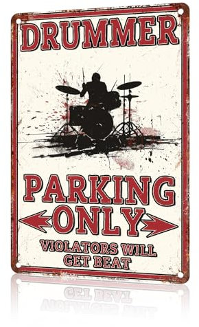 macago Drummer Parking Only Schild Schlagzeuger Geschenke für Männer Lustige Metallschilder Schlagzeuger Wanddekoration Junge Zimmer Dekor Band Dekor Restaurant Cafe Pub Garage Poster Schlagzeuger