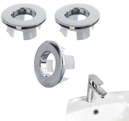 TUKEVA Pack of 3 Sink Overflow Cover Hole Cover Sink Overflow Sink Overflow Ring Copper Material Trimming Overflow Drain Cap for Kitchen, Washbasin Bathroom Sink (Silver)
