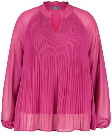 Samoon Damen Ausgestellte Plisseebluse Langarm, Ballonärmel, elastischer Ärmelsaum unifarben Bright Amazing Pink 46