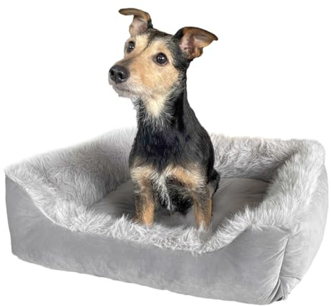 Wallace & Jones | Hundebett Mayfair - Silver-Quarz, Kuschelbett für kleine Hunde | S | 51 x 46 x 15 cm
