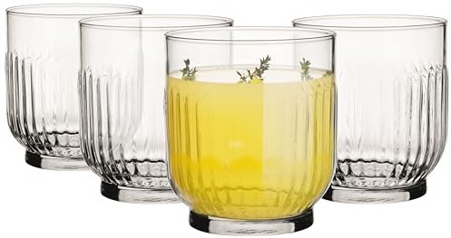 Glasmark KROSNO 1992 Lot de 4 s à boisson avec rainures 290 ml s à eau s à cocktail s à jus à eau à fond épais Passe au lave-vaisselle